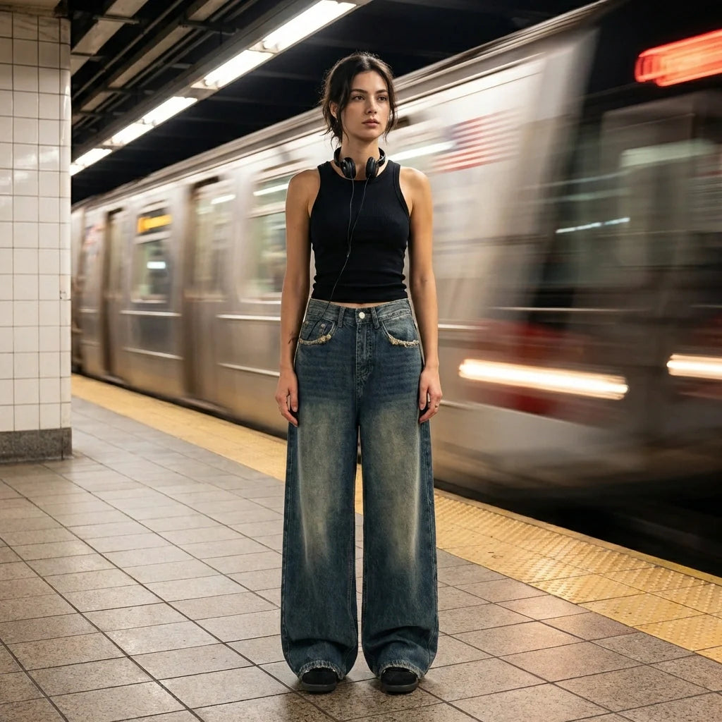 Camille Vosselair | High-Rise Wide-Leg Vintage Wash Jeans