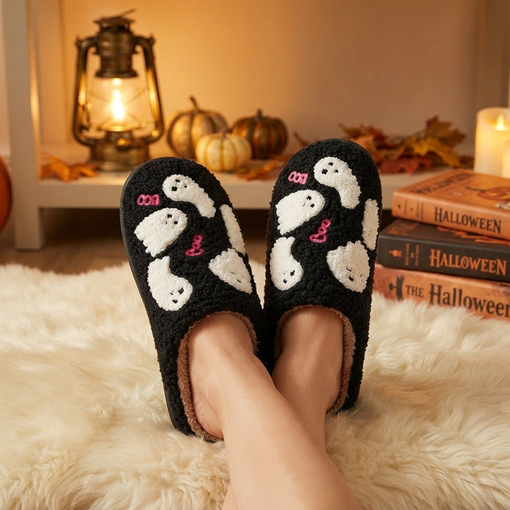Ghostly Grin | Ghost Halloween Slippers For Women