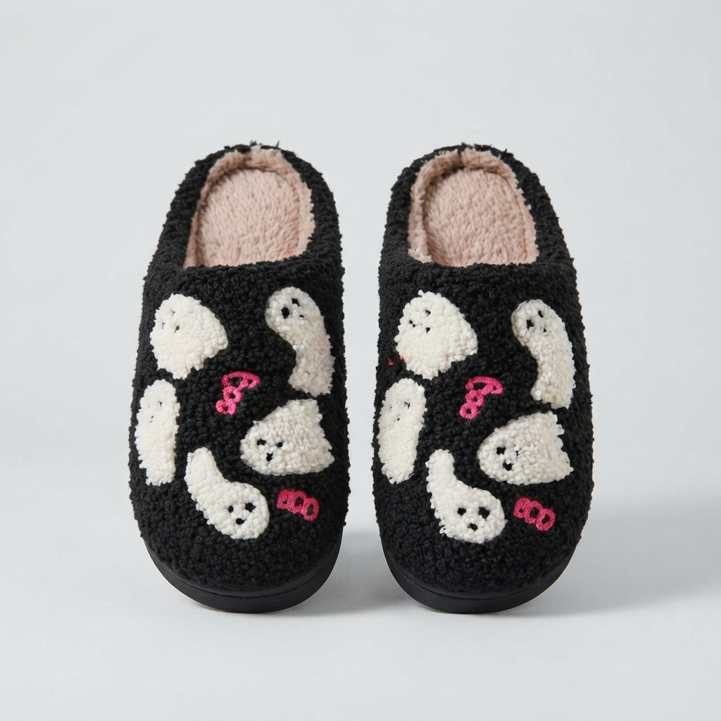 Ghostly Grin | Ghost Halloween Slippers For Women