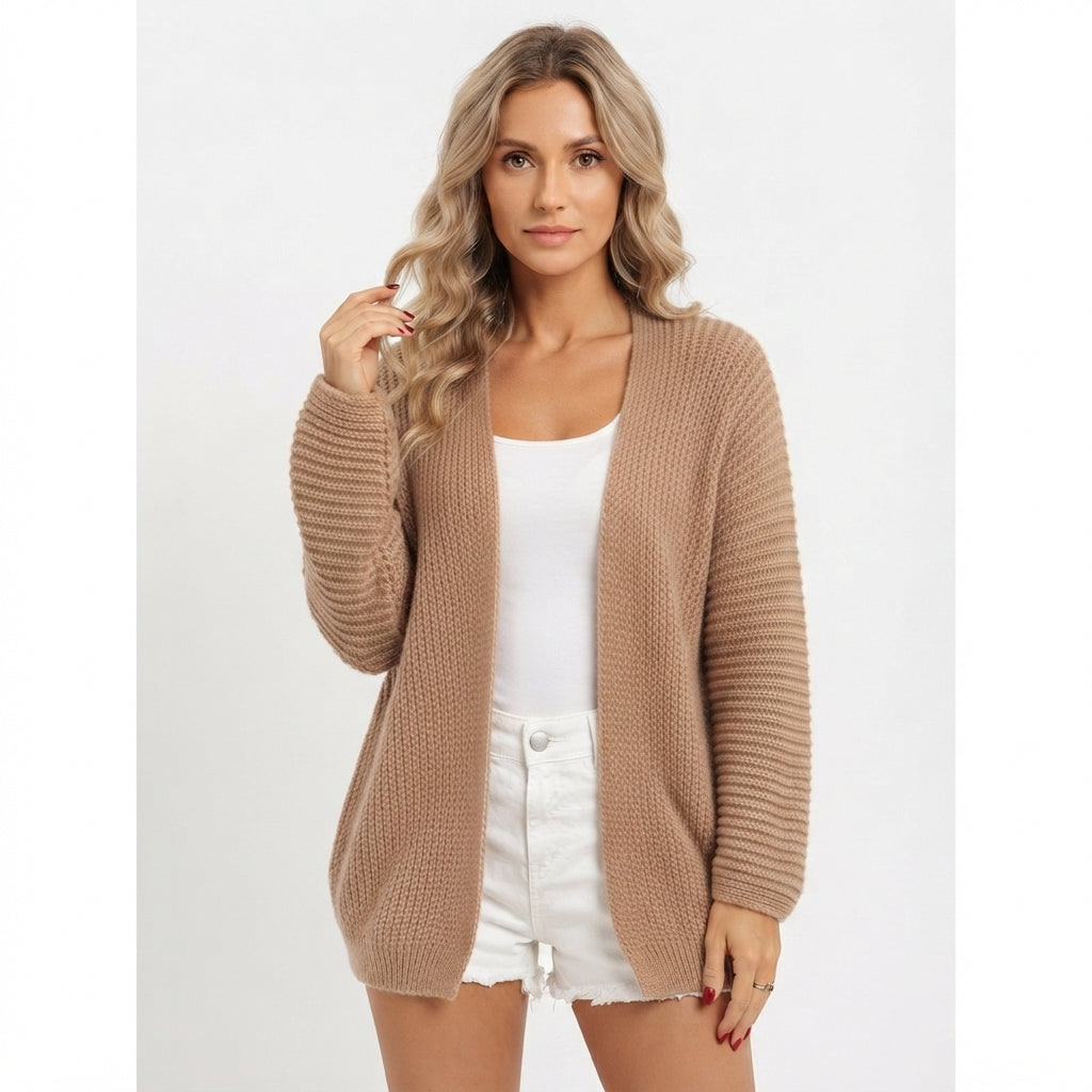 Lydia Robinson | Purple Ribbed Knit Open-Front Cardigan