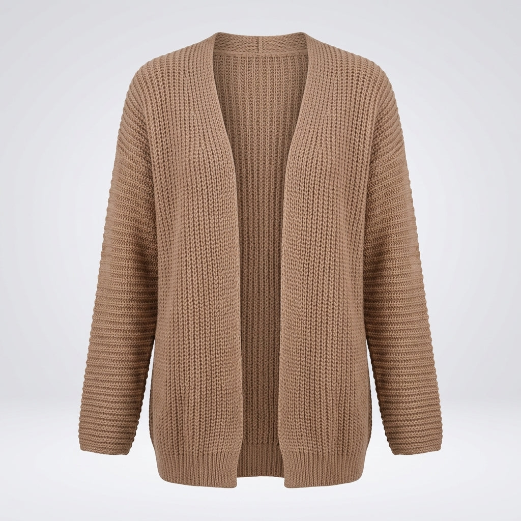 Lydia Robinson | Purple Ribbed Knit Open-Front Cardigan
