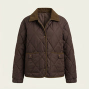 Matilda Evans | Quilted Diamond-Stitch Coat with Contrast Lapel Collar