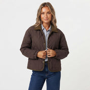 Matilda Evans | Quilted Diamond-Stitch Coat with Contrast Lapel Collar