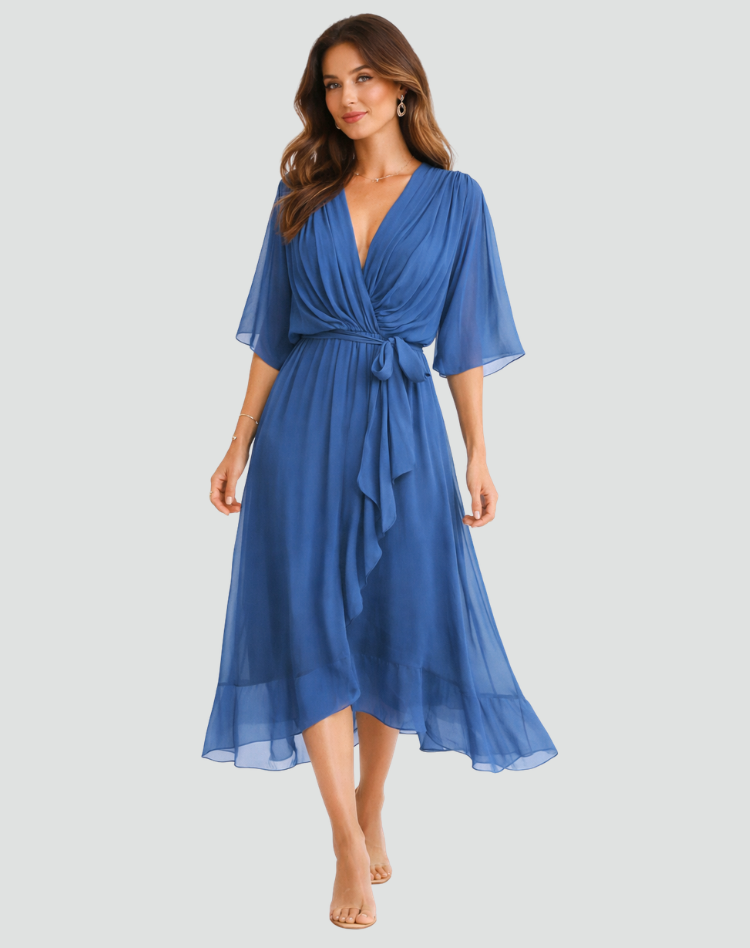 Isabella Moreau | Elegant Chiffon Wrap Maxi Dress For Women