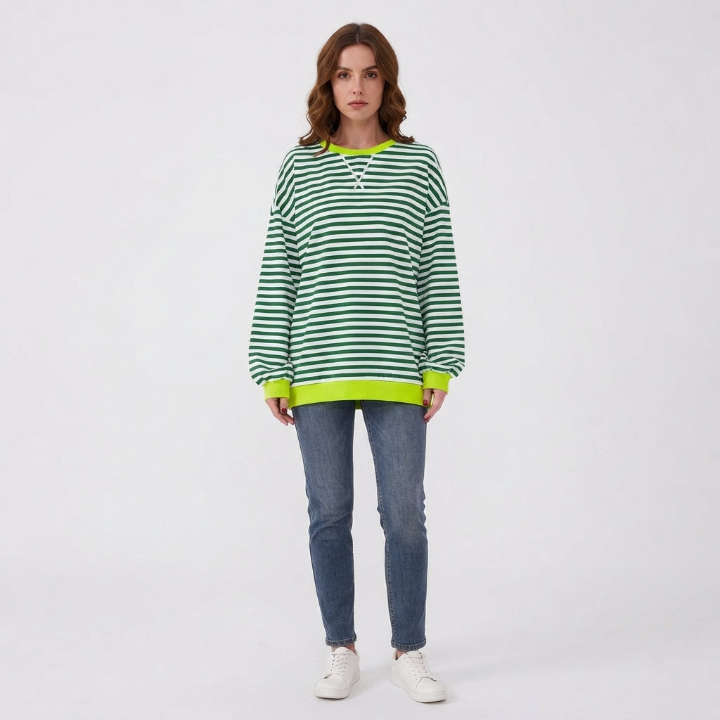 Millicent Turner | Striped Oversized Round Neck Sweatshirt