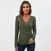 Miranda Pritchard | Ribbed Wrap V-Neck Long Sleeve Top