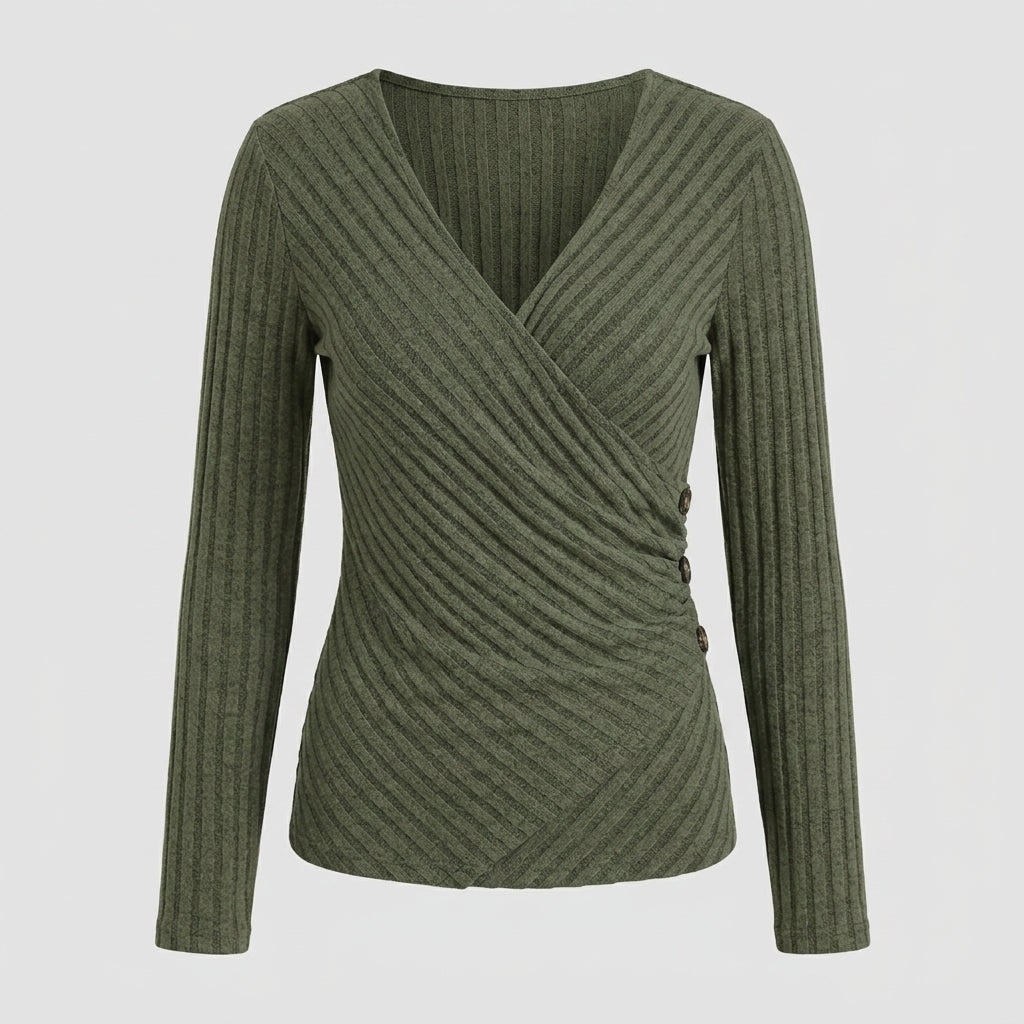 Miranda Pritchard | Ribbed Wrap V-Neck Long Sleeve Top