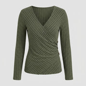 Miranda Pritchard | Ribbed Wrap V-Neck Long Sleeve Top