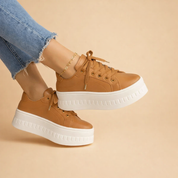 Camille Vosselair | Tan Platform Lace-Up Sneakers for Women