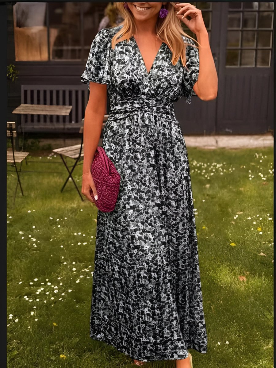 Daisy Campbell | Orange Floral Pleated Maxi Dress with Flutter Sleeves
