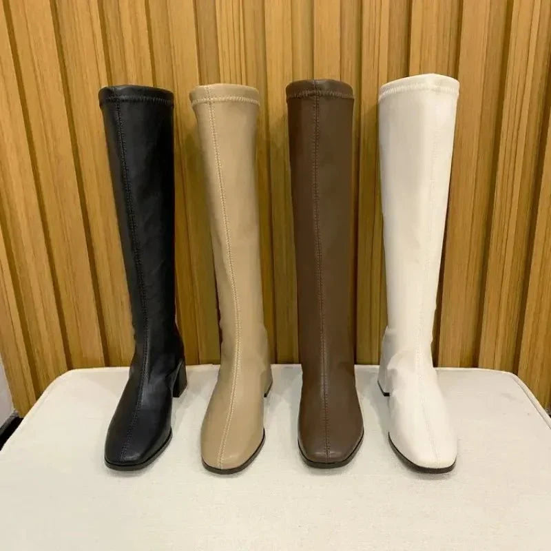 Harriet Cooper | Cream Knee-High Block Heel Boots