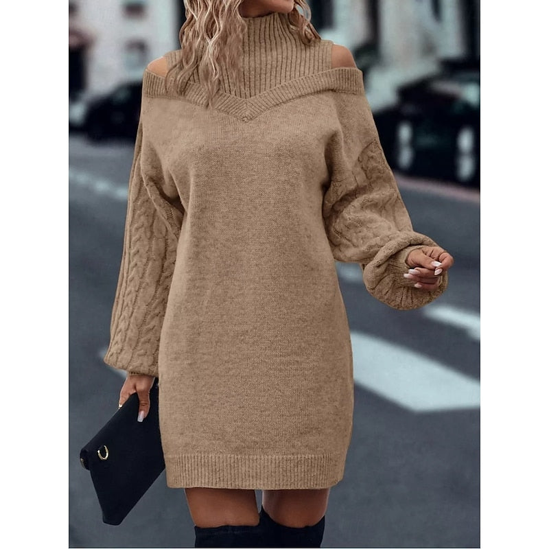 Niamh White | Cold-Shoulder Turtleneck Sweater Dress
