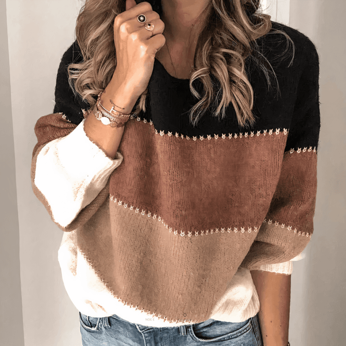 Felicity Green | Colour Block Cable Knit Sweater