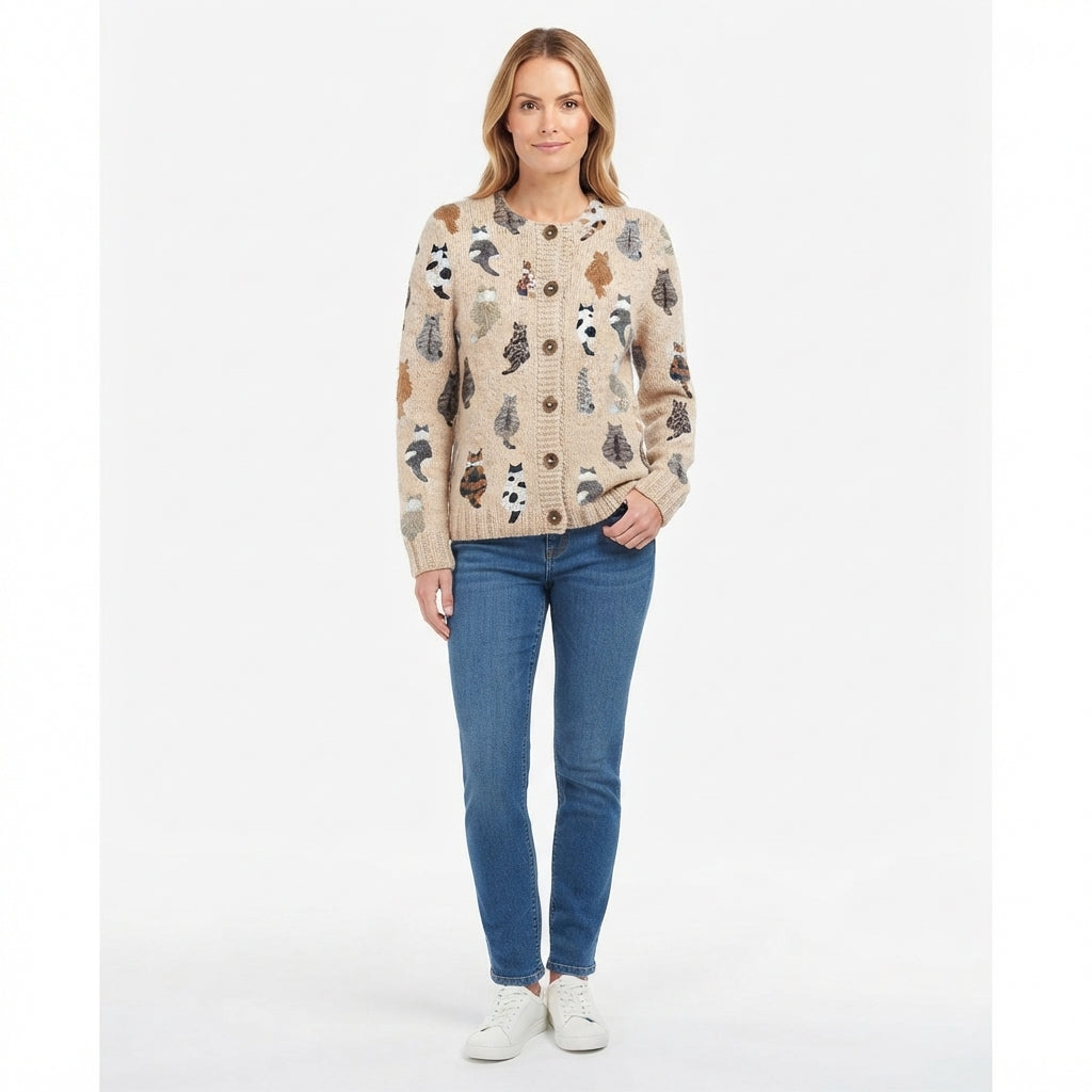 Octavia Marchant | Cat Print Button-Front Knit Cardigan