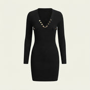 Olivia Harrison | Ribbed Knit Bodycon Mini Dress with Button Detail