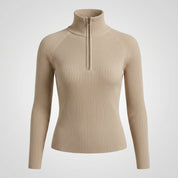 Olivia Thomas | Ribbed Zip Turtleneck Knit Top