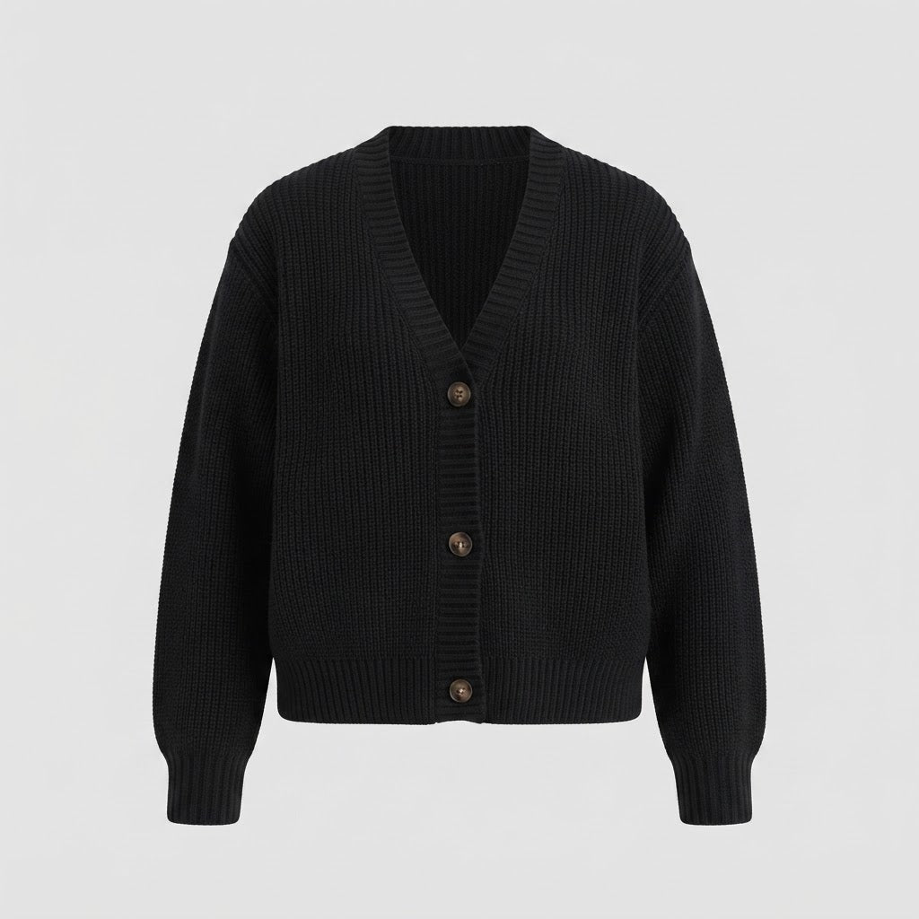 Orla Brown | Green Ribbed Knit Button-Front Cardigan