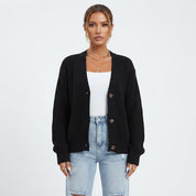 Orla Brown | Green Ribbed Knit Button-Front Cardigan