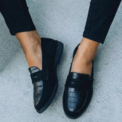 Geneviève Laurent | Croc-Texture Leather Loafers For Women