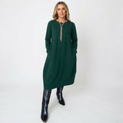 Penelope Hill | Green Round-Neck Midi Dress