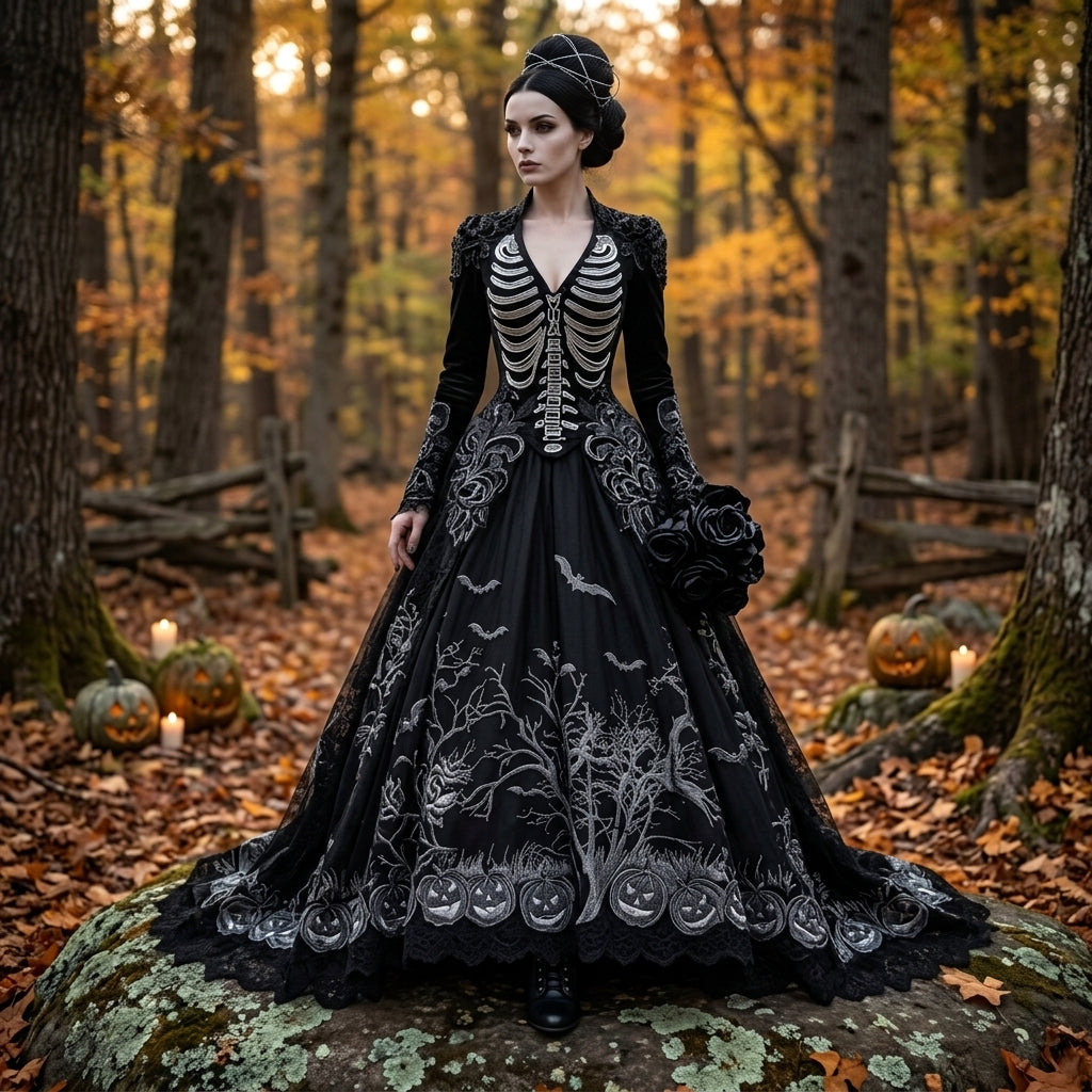 Robe d’Halloween squelette « Mariée fantôme » pour femmes