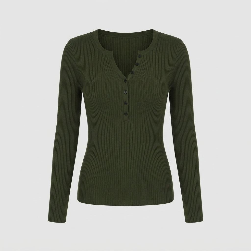 Phoebe Walker | Pink Ribbed Knit Button-Front Sweater