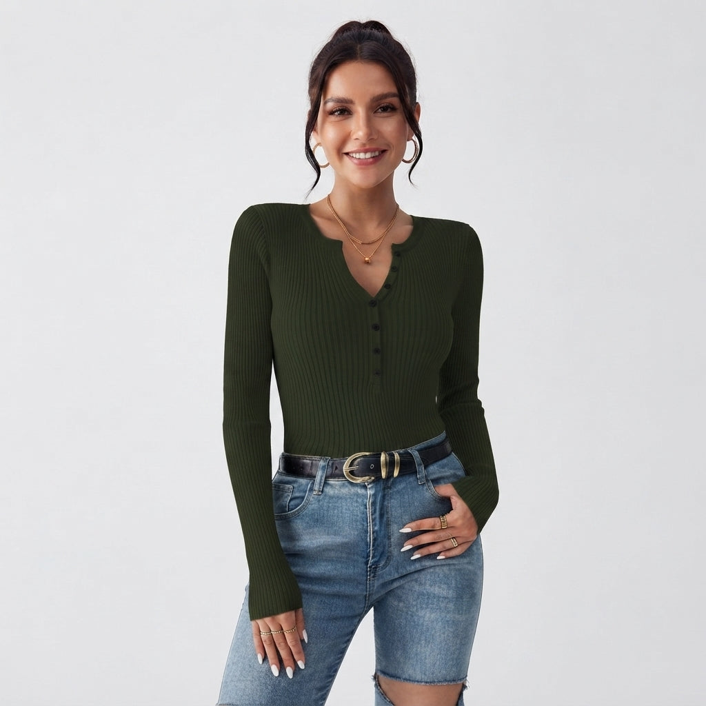 Phoebe Walker | Pink Ribbed Knit Button-Front Sweater