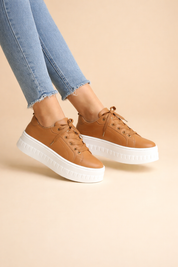 Camille Vosselair | Tan Platform Lace-Up Sneakers for Women