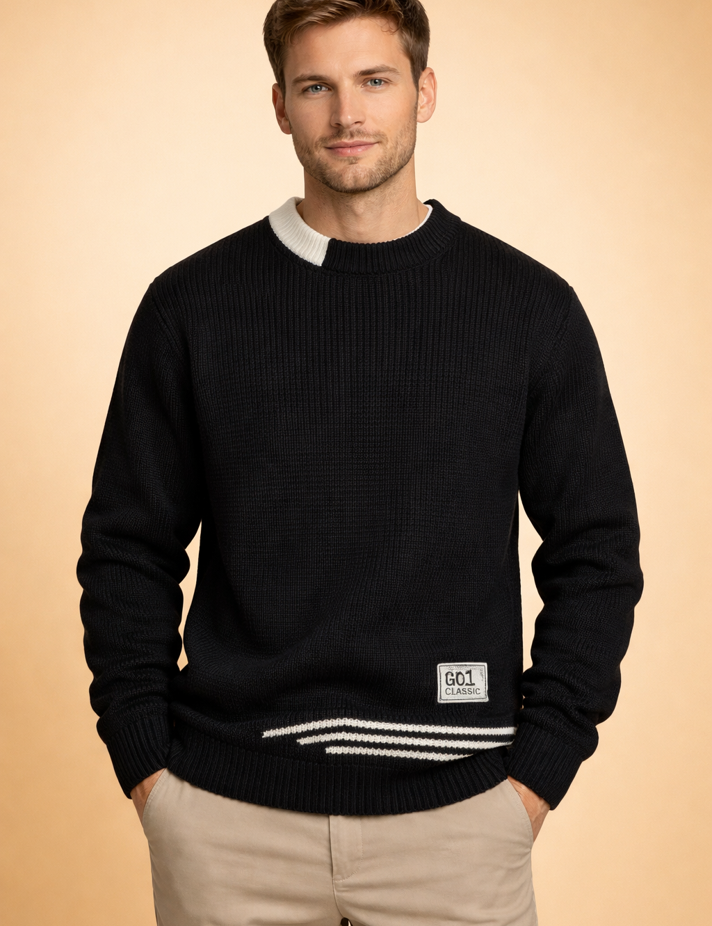 Felicity Green | Cream Ribbed Crew Neck Knit Sweater