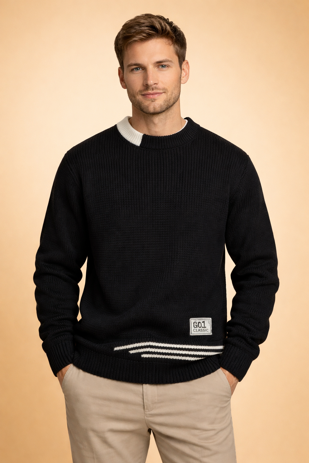 Felicity Green | Cream Ribbed Crew Neck Knit Sweater