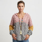 Poppy Wilson | Colourblock Cable Knit Hooded Sweater