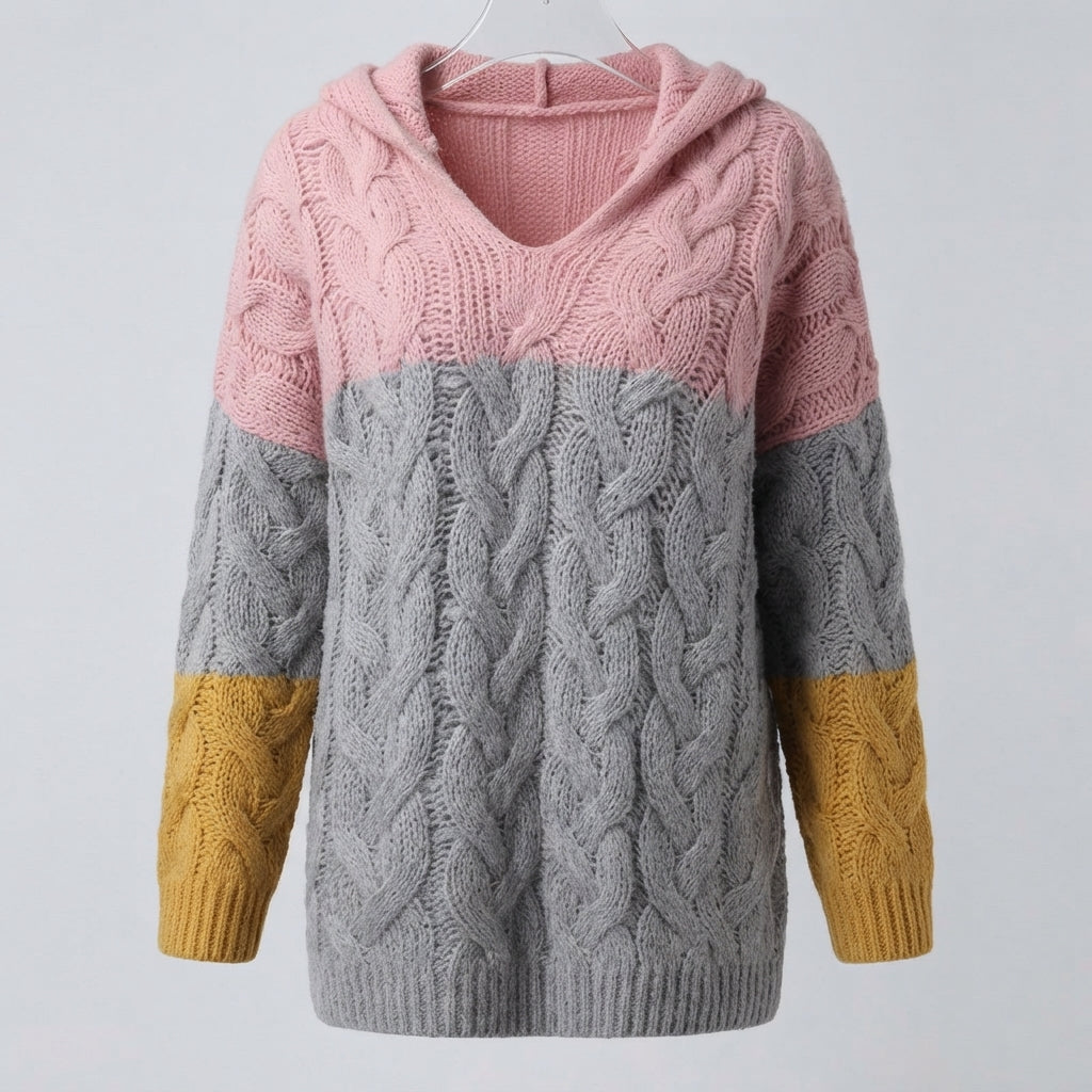 Poppy Wilson | Colourblock Cable Knit Hooded Sweater