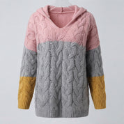 Poppy Wilson | Colourblock Cable Knit Hooded Sweater