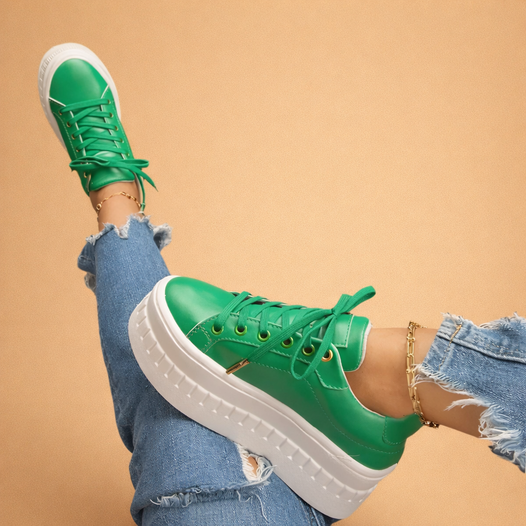 Camille Vosselair | Tan Platform Lace-Up Sneakers for Women