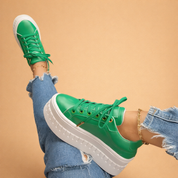 Camille Vosselair | Tan Platform Lace-Up Sneakers for Women
