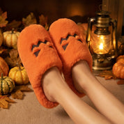 Citrouille grimaçante | Pantoufles d’Halloween citrouille pour femme