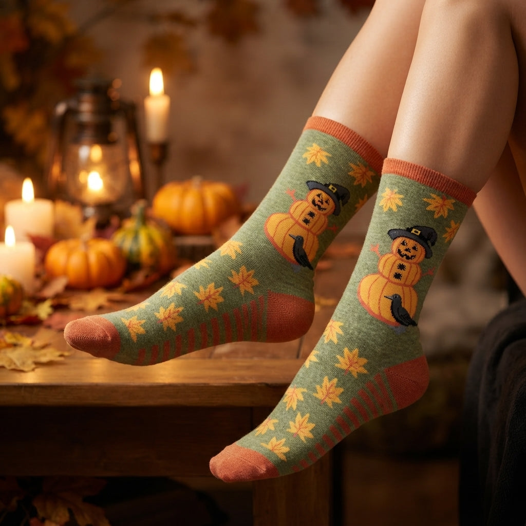 Cackling Crow | Pumpkin Halloween Socks For Women