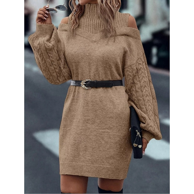 Niamh White | Cold-Shoulder Turtleneck Sweater Dress