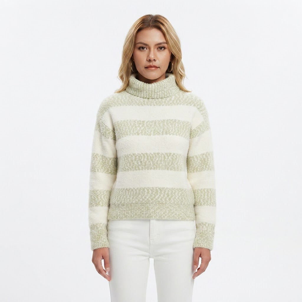 Rosalind Fletcher | Chenille Striped Turtleneck Sweater