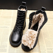 Phoebe Harrison | Black Lace-Up Ankle Boots with Faux Fur Lining
