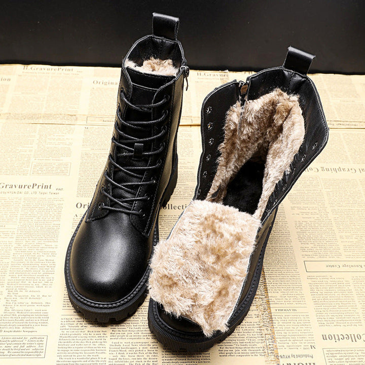 Phoebe Harrison | Black Lace-Up Ankle Boots with Faux Fur Lining
