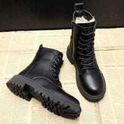 Phoebe Harrison | Black Lace-Up Ankle Boots with Faux Fur Lining