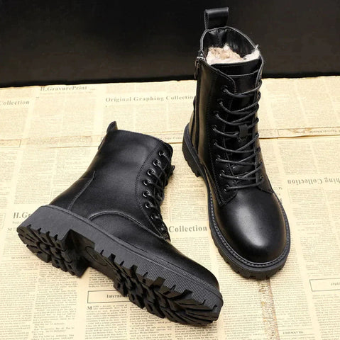 Phoebe Harrison | Black Lace-Up Ankle Boots with Faux Fur Lining