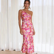 Imogen Taylor | One-Shoulder Floral Satin Midi Dress