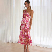 Imogen Taylor | One-Shoulder Floral Satin Midi Dress