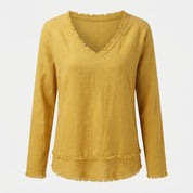 Susannah Fairweather | Pink Frayed-Edge V-Neck Top