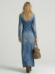 Daisy Thornton | Button-Front Denim Maxi Dress with V-Neck