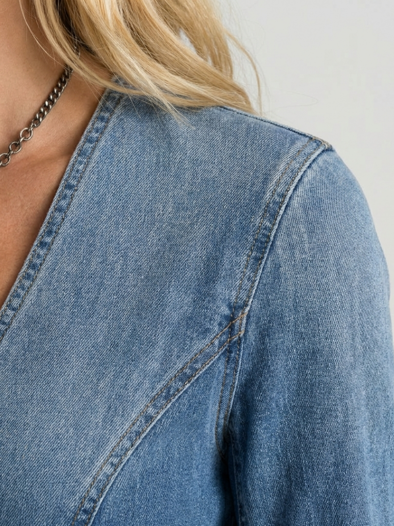 Daisy Thornton | Button-Front Denim Maxi Dress with V-Neck