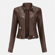 Valentina Greco | Brown Faux Leather Biker Jacket for Women
