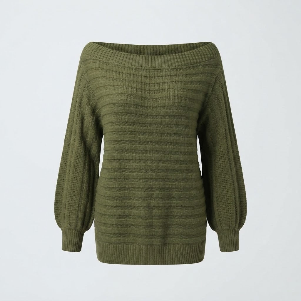 Tabitha Hill | Off-Shoulder Ribbed Knit Sweater